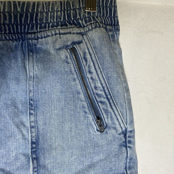 AERIE blue elastic waist pull on cotton blend denim shorts L - Picture 3 of 9